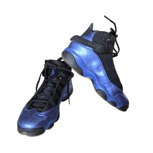 Air Jordan 6 Rings Youth Size 5‎ Black/Metallic Blue Sneakers 'Foamposite' EUC